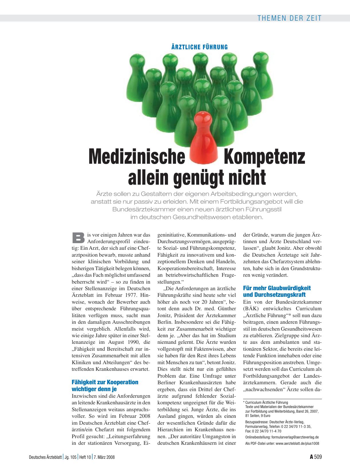 Vorschauseite 1: Ärztliche Führung: Medizinische Kompetenz allein genügt nicht