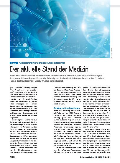 Vorschauseite 1: Wissenschaftlicher Beirat der Bundesärztekammer: Der aktuelle Stand der Medizin