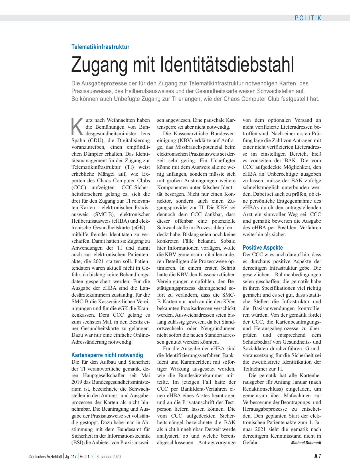 Vorschauseite 1: Telematikinfrastruktur: Zugang mit Identitätsdiebstahl
