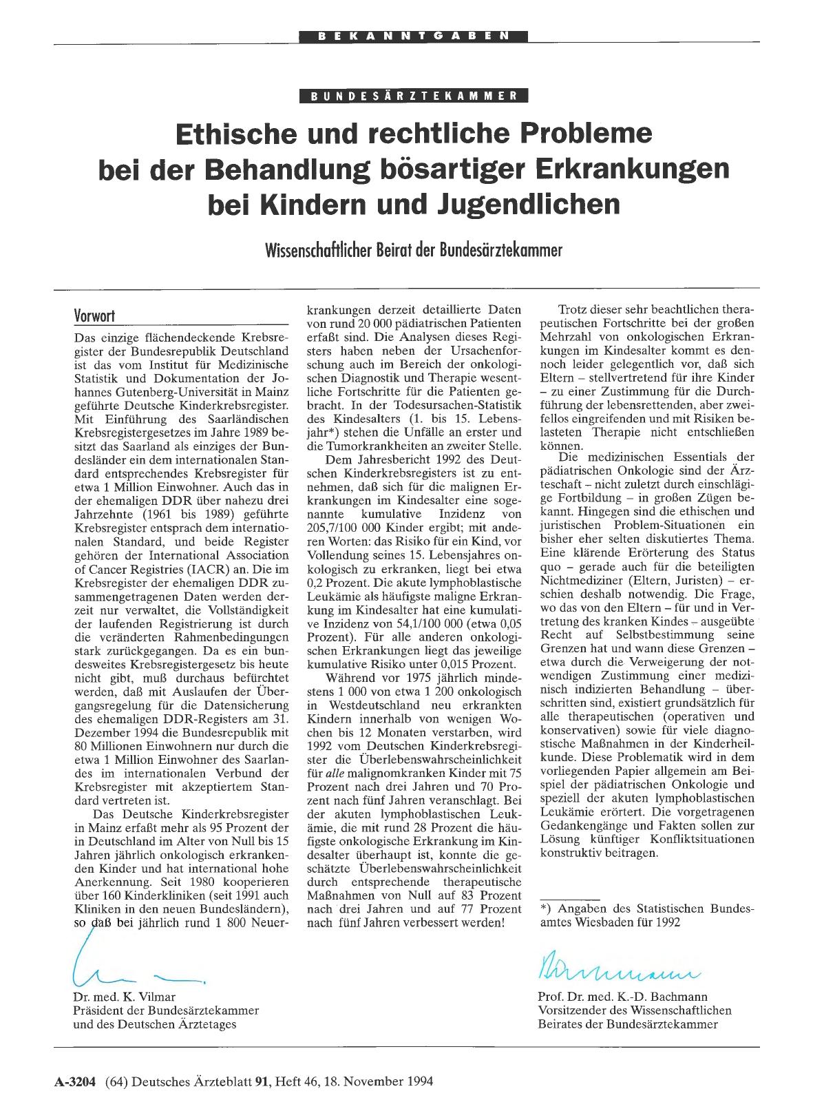 Vorschauseite 1: Ethische und rechtliche Probleme bei der Behandlung bösartiger Erkrankungen bei Kindern und Jugendlichen