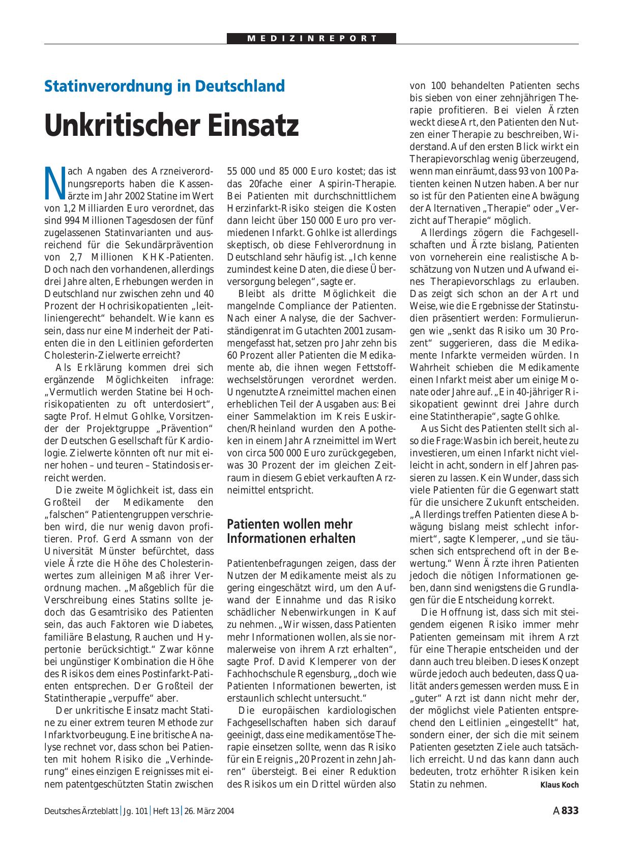 Vorschauseite 1: Statinverordnung in Deutschland: Unkritischer Einsatz