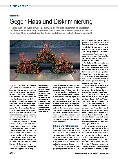 Vorschauseite 1: Gedenkfeier: Gegen Hass und Diskriminierung