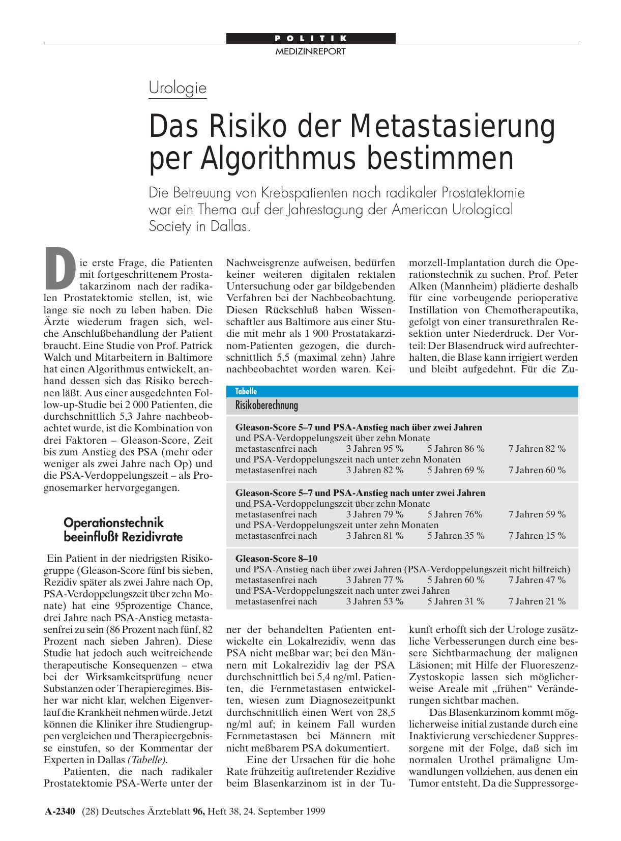 Vorschauseite 1: Urologie: Das Risiko der Metastasierung per Algorithmus bestimmen