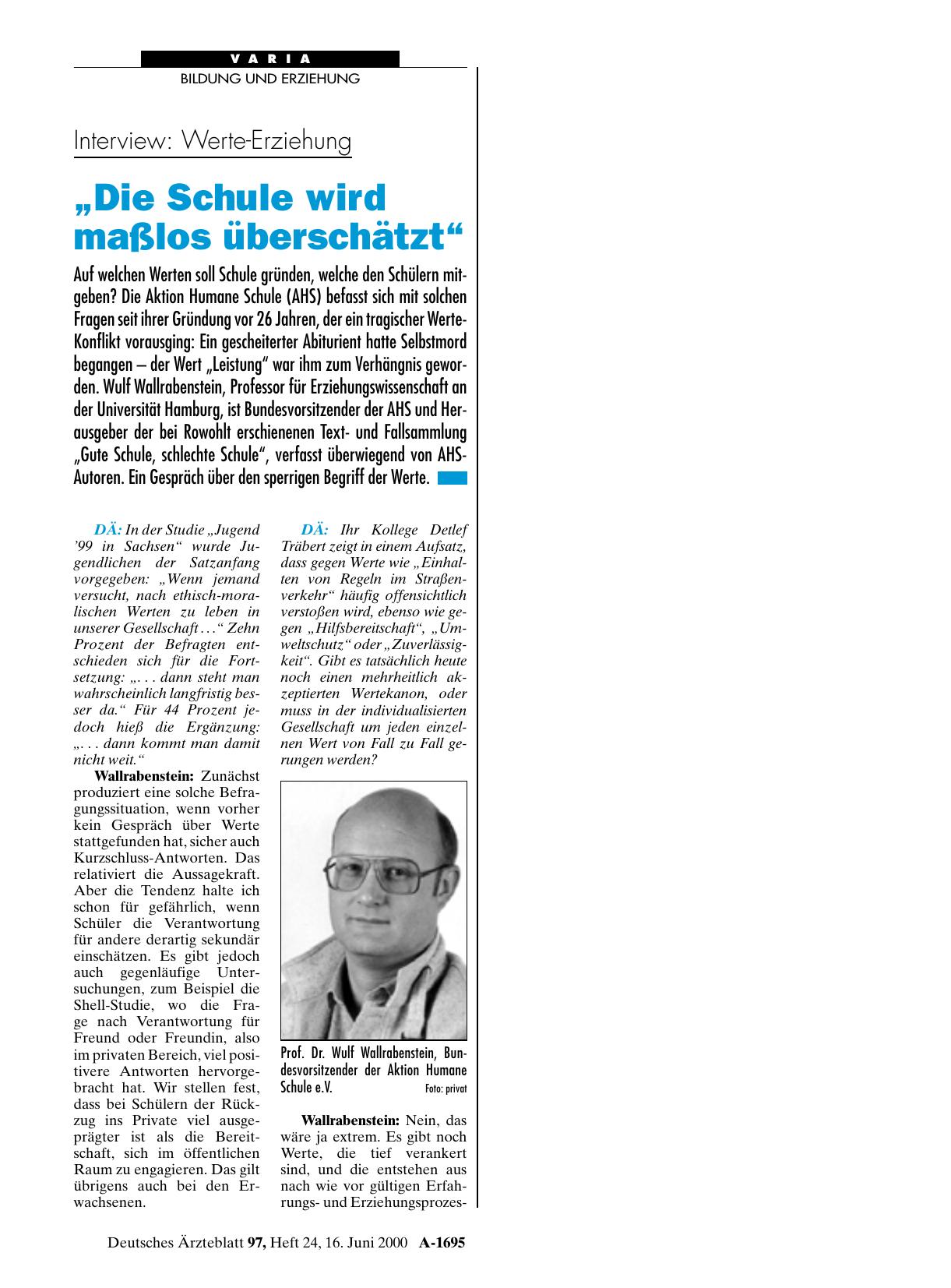 Vorschauseite 1: Interview – Werte-Erziehung: „Die Schule wird maßlos überschätzt“