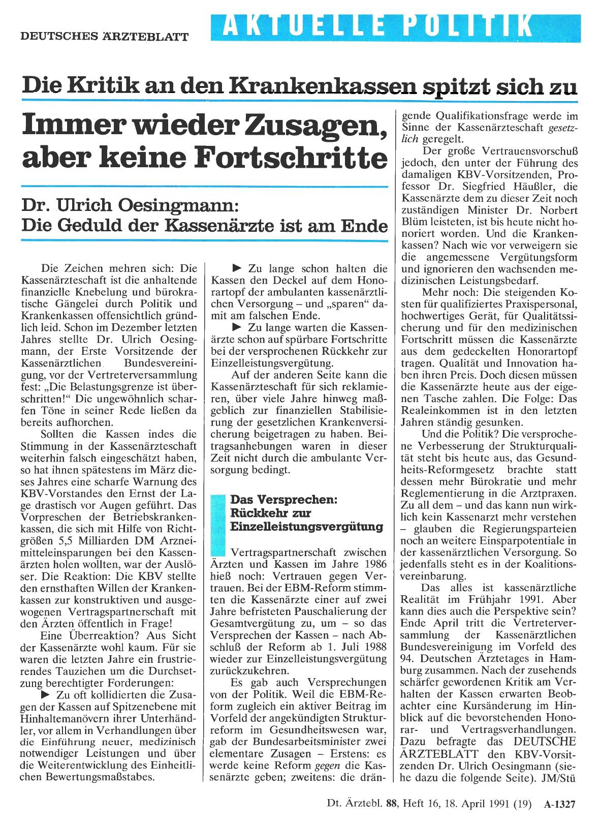 Vorschauseite 1: Die Kritik an den Krankenkassen spitzt sich zu: lmmer wieder Zusagen, aber keine Fortschritte