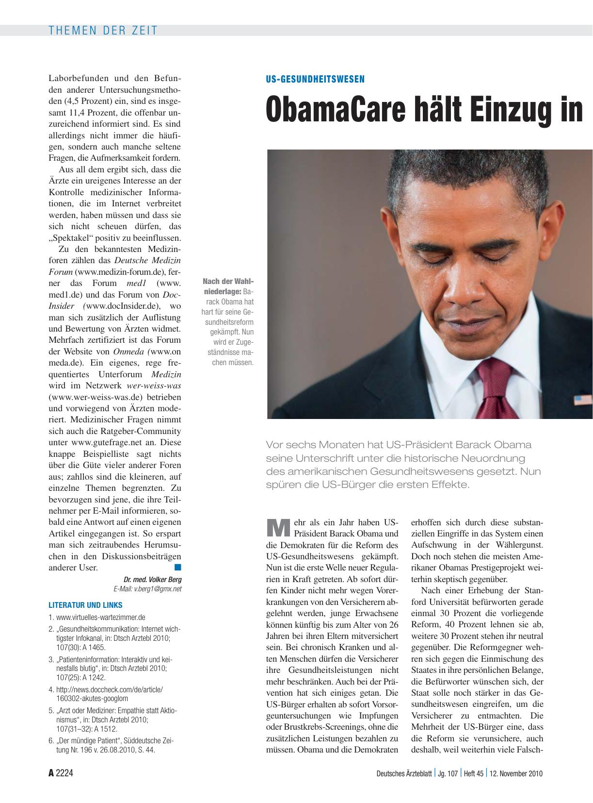 Vorschauseite 1: US-Gesundheitswesen: ObamaCare hält Einzug in den Alltag