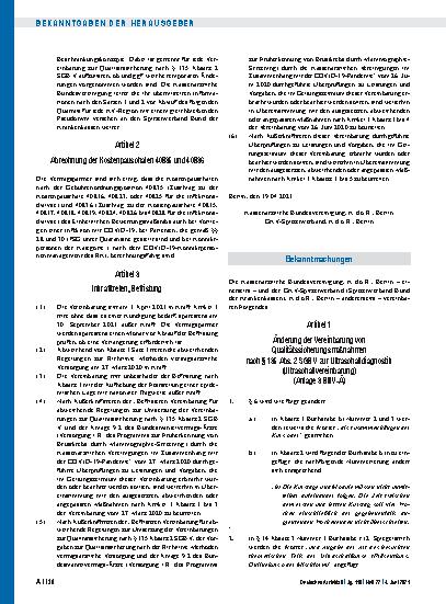 Vorschauseite 1: Änderung der Vereinbarung von Qualitätssicherungsmaßnahmen nach § 135 Abs. 2 SGB V zur Ultraschalldiagnostik (Ultraschallvereinbarung)