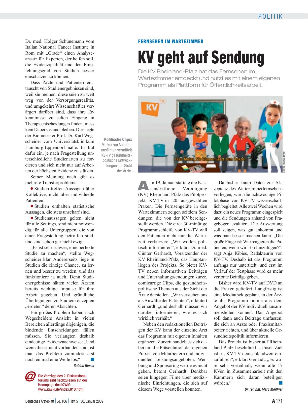 Vorschauseite 1: Fernsehen im Wartezimmer: KV geht auf Sendung