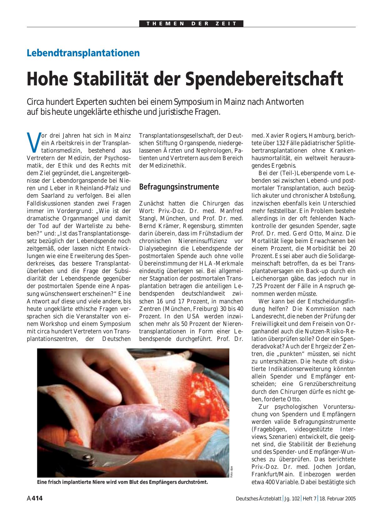 Vorschauseite 1: Lebendtransplantationen: Hohe Stabilität der Spendebereitschaft