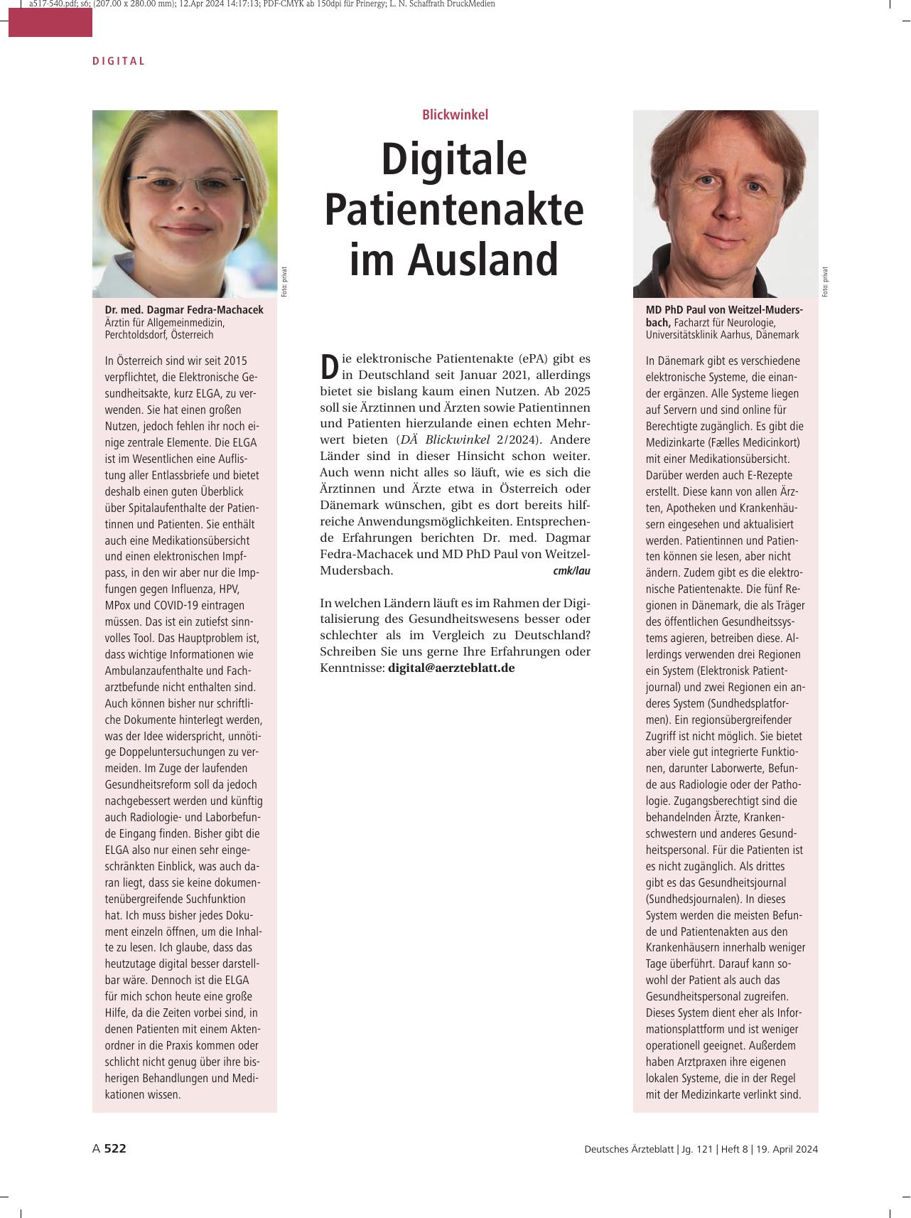 Vorschauseite 1: Blickwinkel: Digitale Patientenakte im Ausland