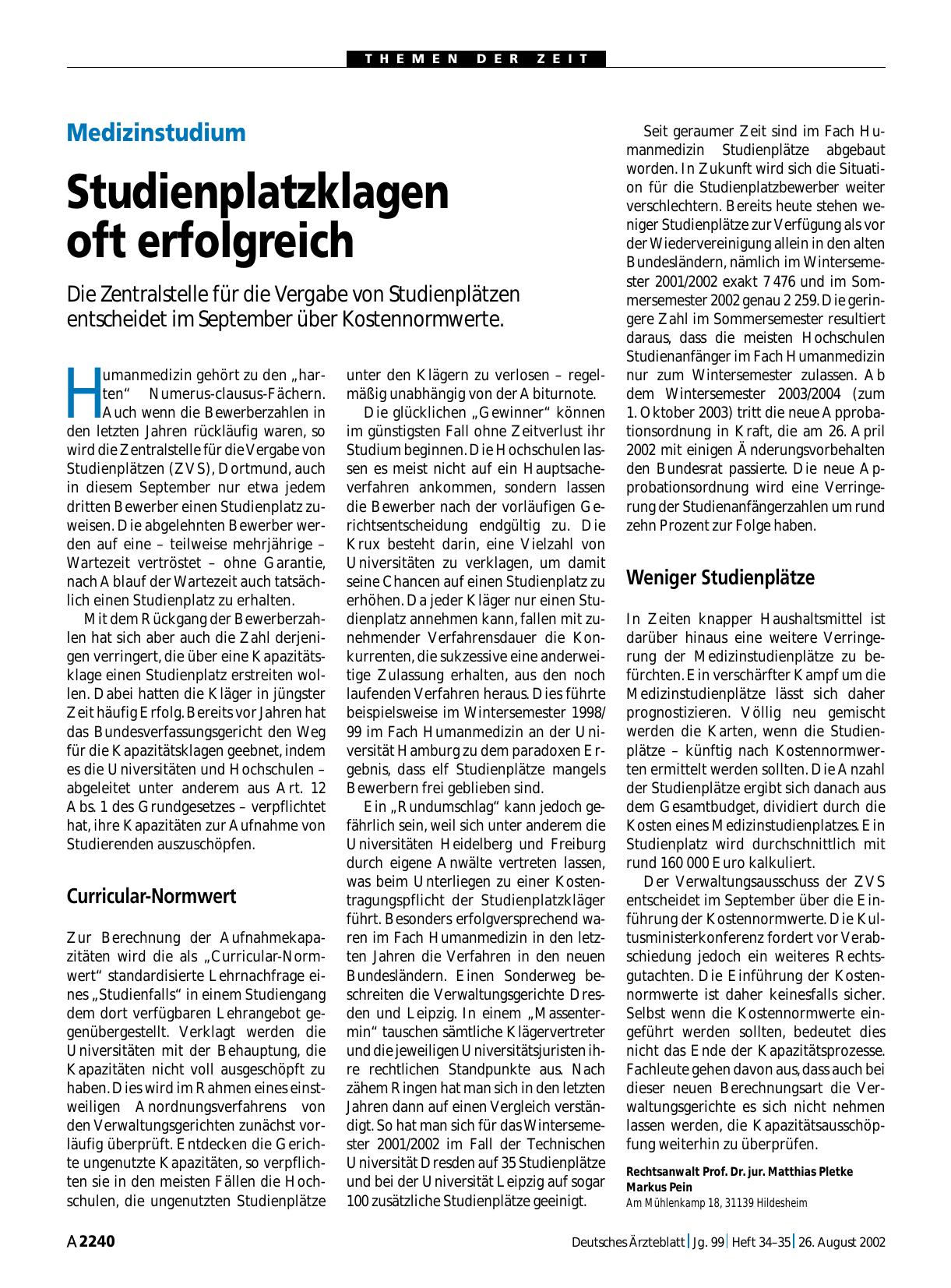 Vorschauseite 1: Medizinstudium: Studienplatzklagen oft erfolgreich