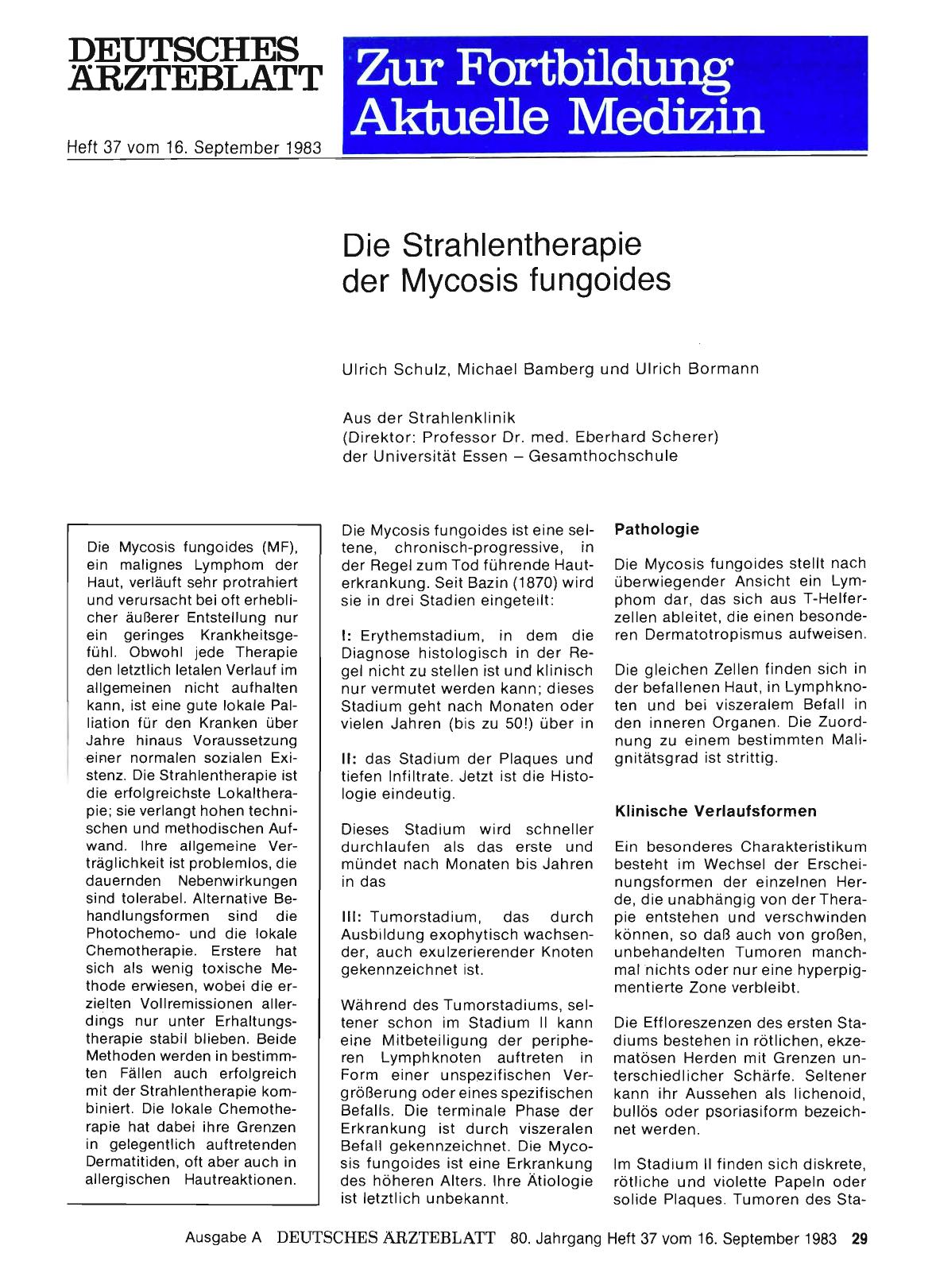 Vorschauseite 1: Die Strahlentherapie der Mycosis fungoides