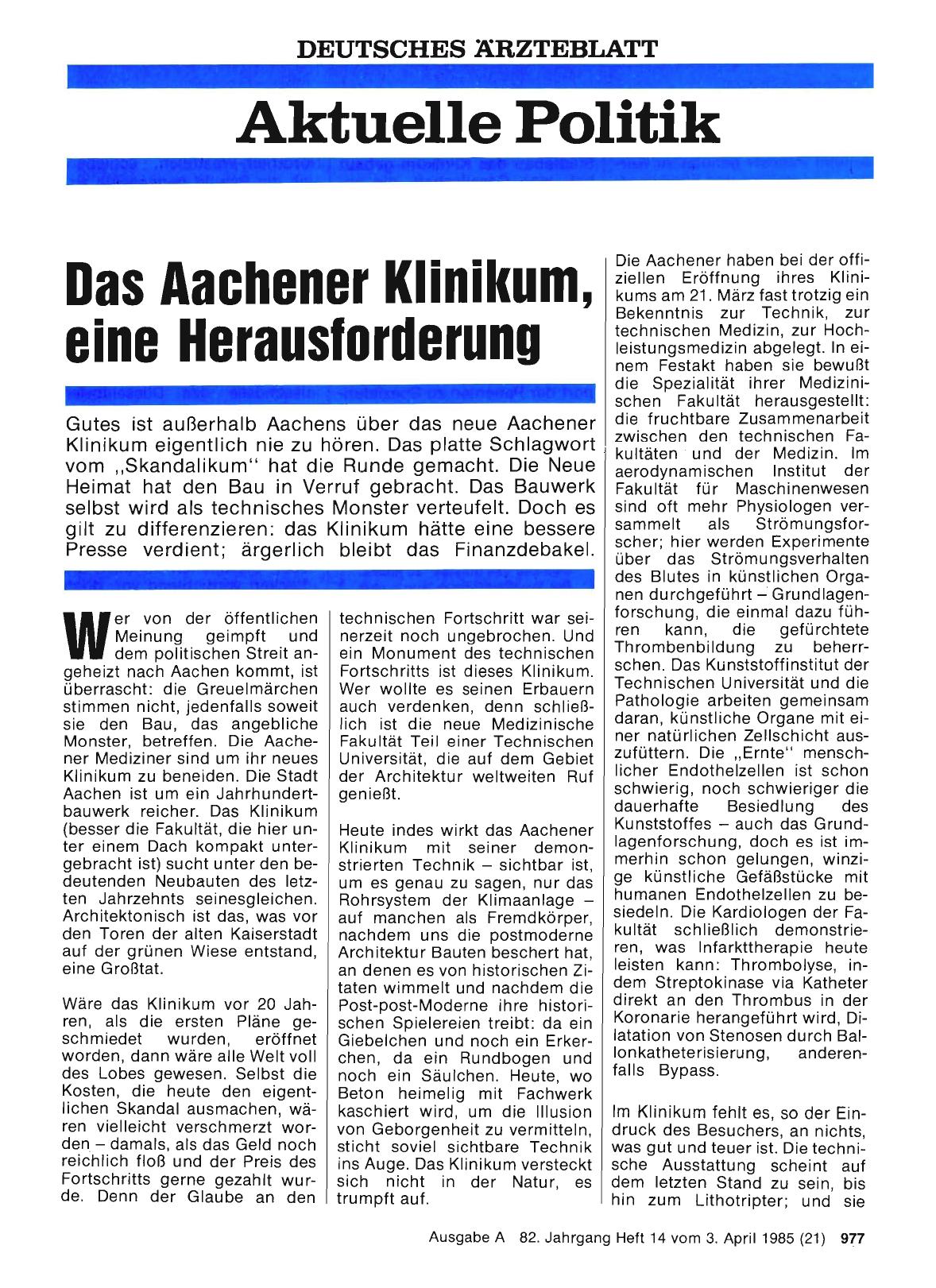 Vorschauseite 1: Das Aachener Klinikum, eine Herausforderung