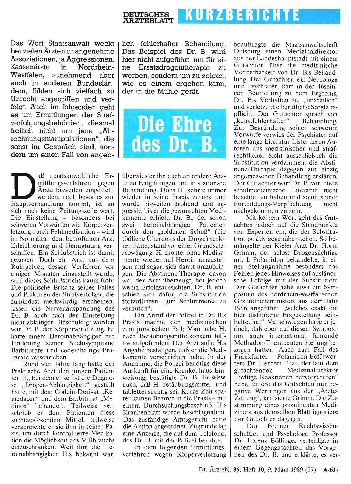 Vorschauseite 1: Die Ehre des Dr. B.