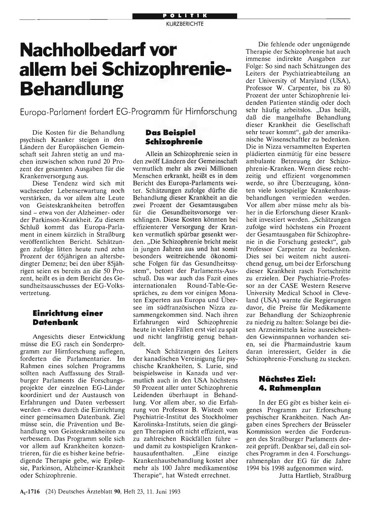 Vorschauseite 1: Nachholbedarf vor allem bei Schizophrenie-Behandlung