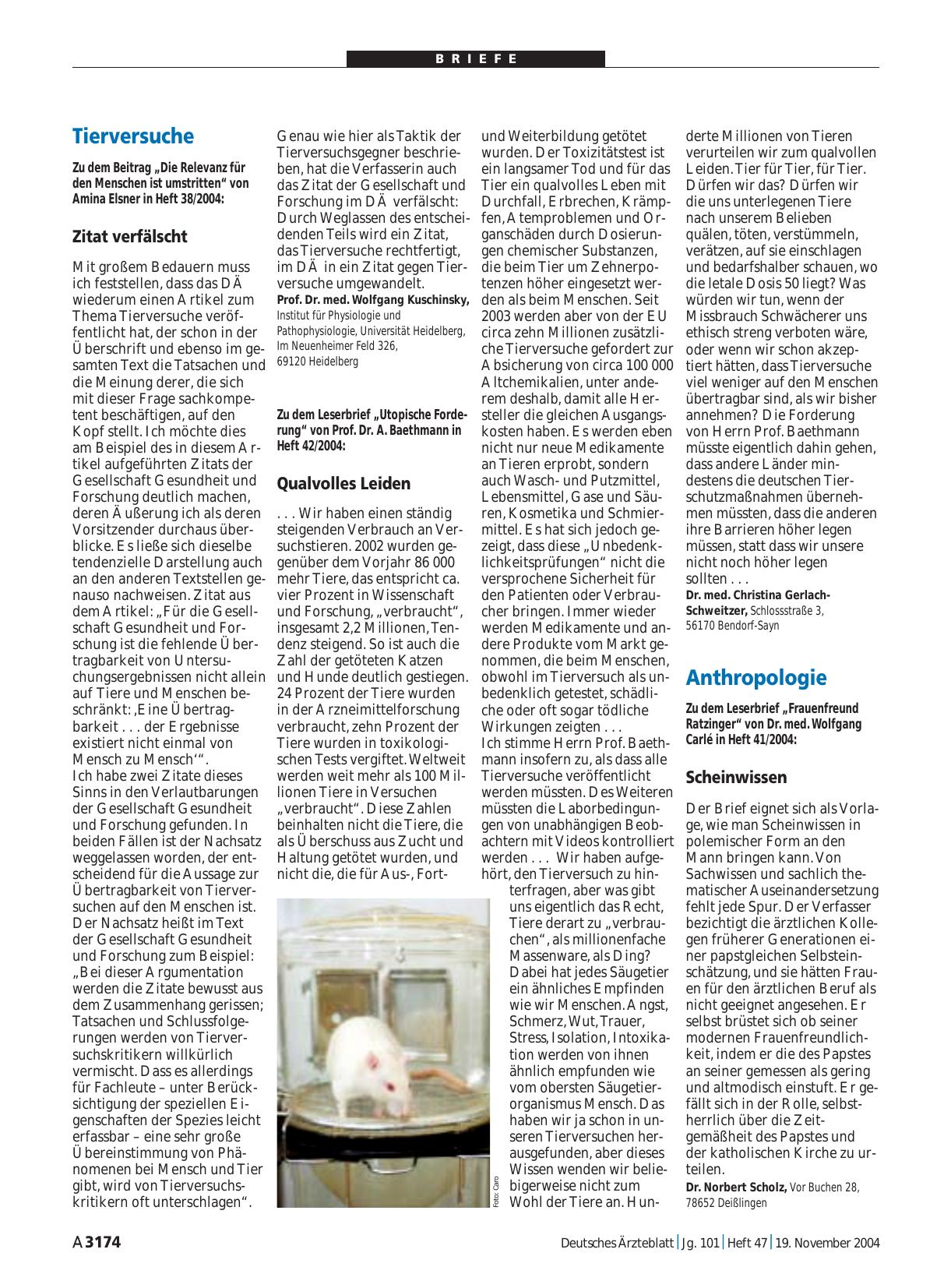 Vorschauseite 1: Tierversuche: Zitat verfälscht