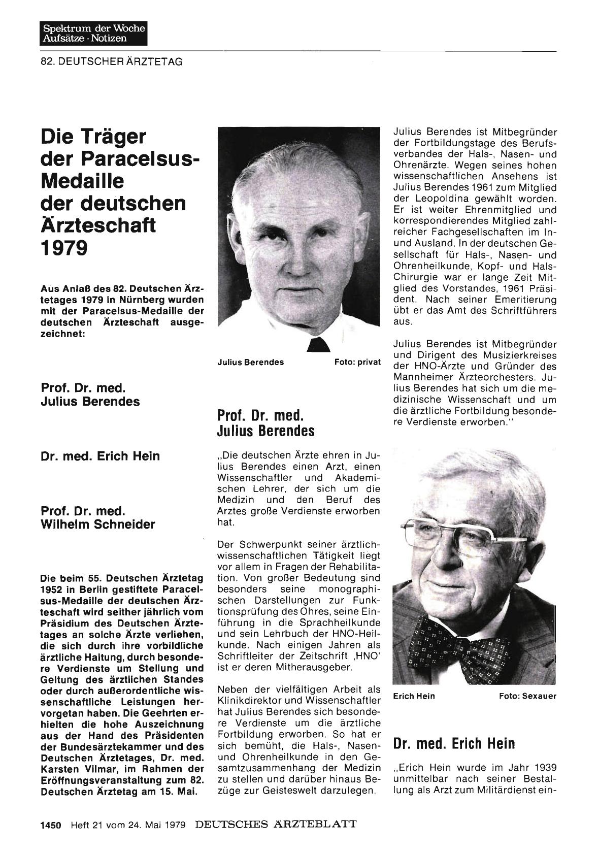 Vorschauseite 1: Die Träger der Paracelsus-Medaille der deutschen Ärzteschaft 1979