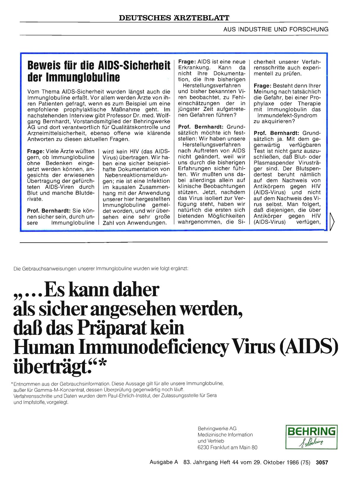 Vorschauseite 1: Beweis für die AIDS-Sicherheit der Immunglobuline