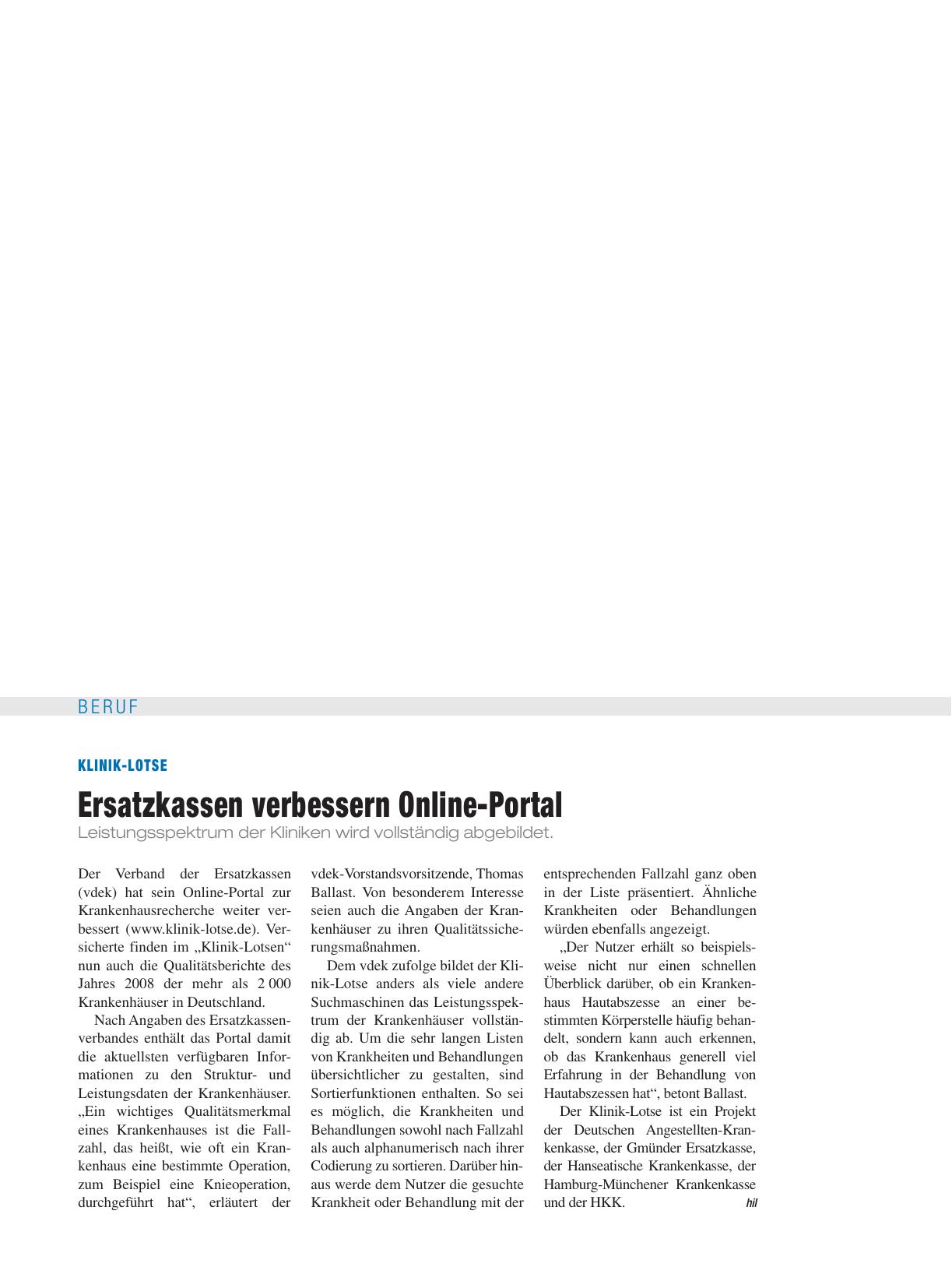 Vorschauseite 1: Klinik-Lotse: Ersatzkassen verbessern Online-Portal