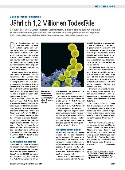 Vorschauseite 1: Studie zu Antibiotikaresistenzen: Jährlich 1,2 Millionen Todesfälle