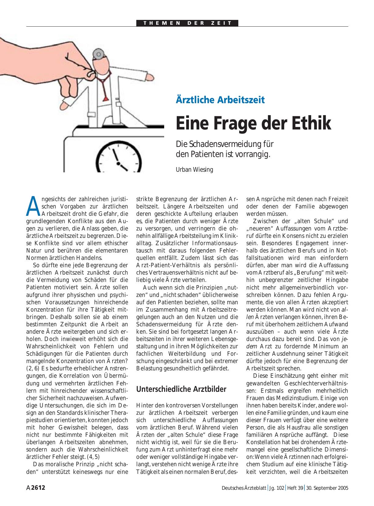 Vorschauseite 1: Ärztliche Arbeitszeit: Eine Frage der Ethik