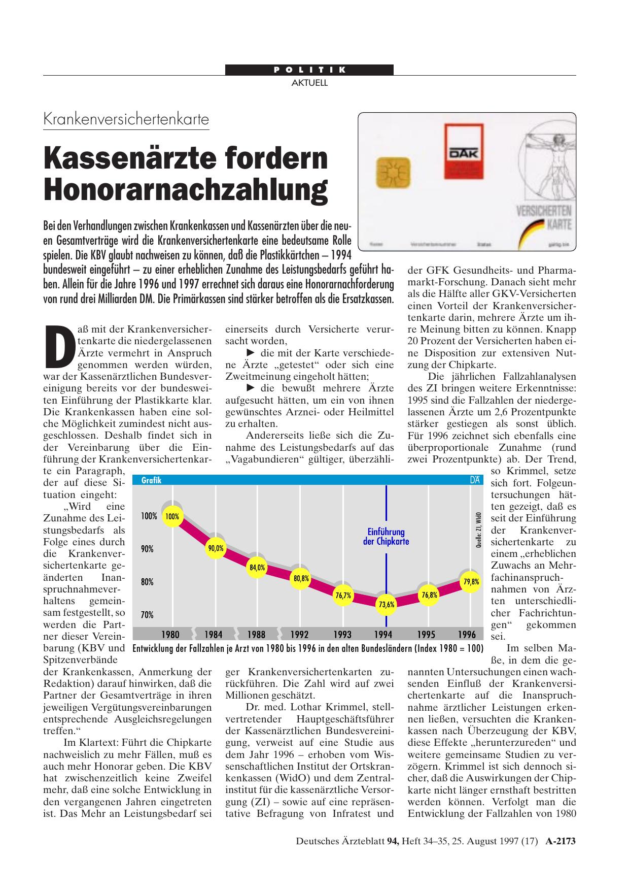 Vorschauseite 1: Krankenversichertenkarte: Kassenärzte fordern Honorarnachzahlung