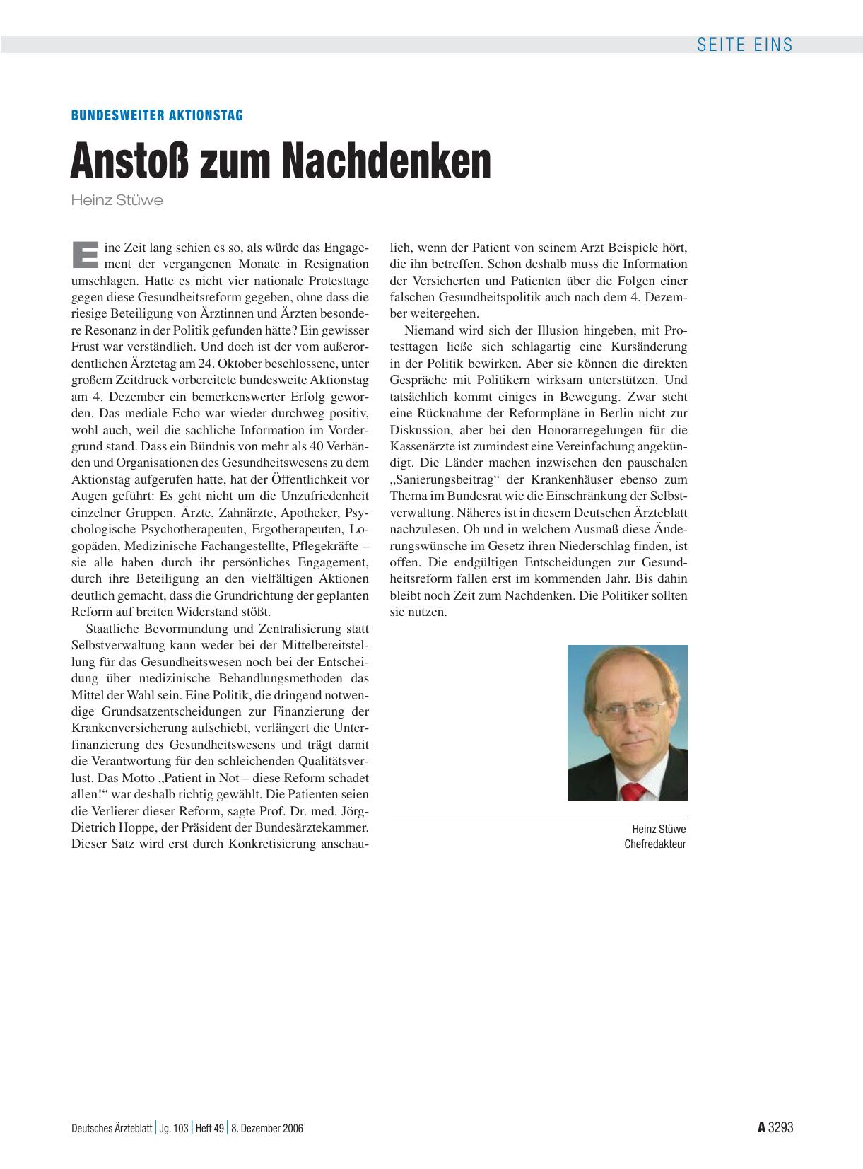 Vorschauseite 1: Bundesweiter Aktionstag: Anstoß zum Nachdenken