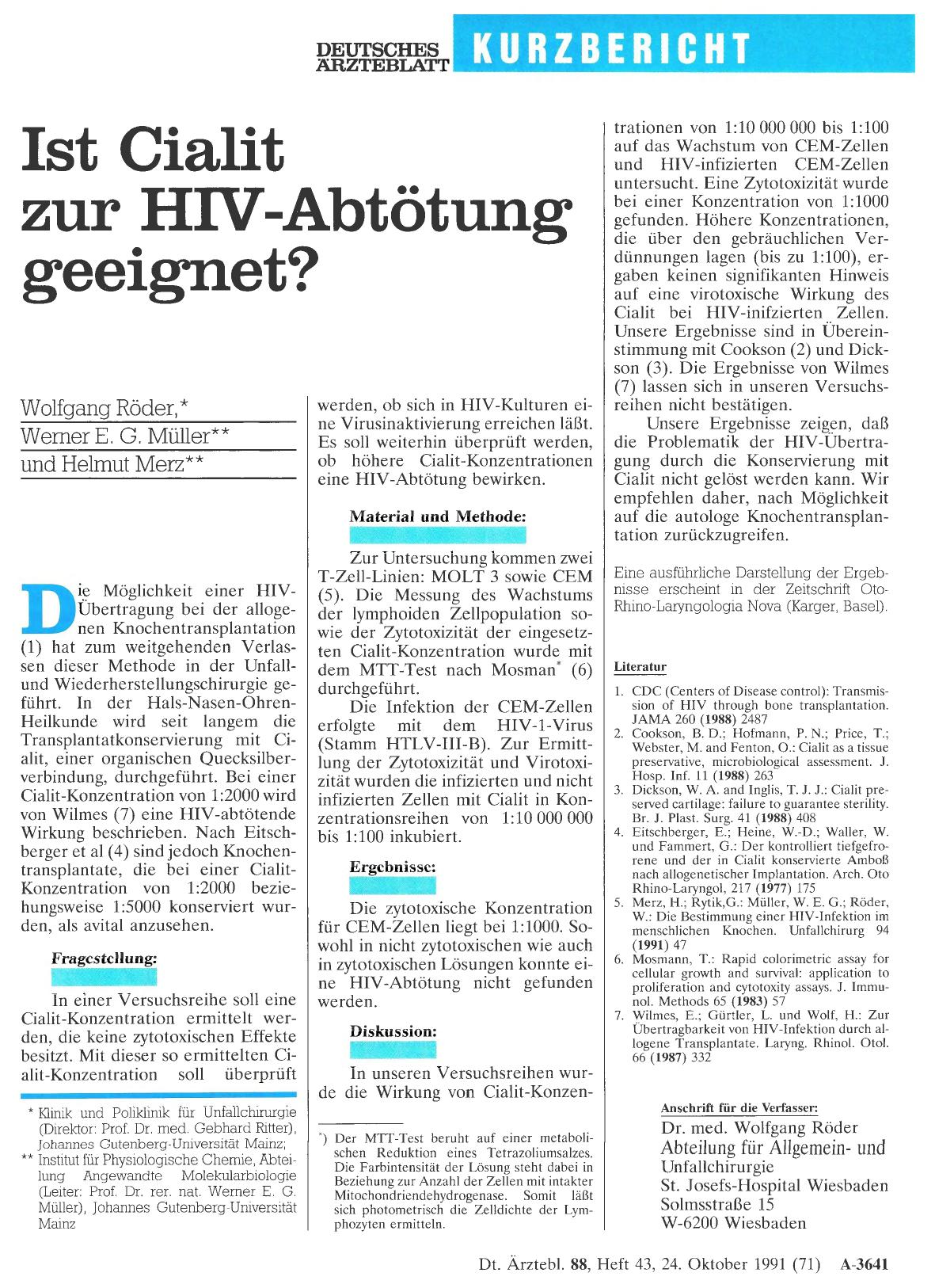 Vorschauseite 1: Ist Cialit zur HIV-Abtötung geeignet?