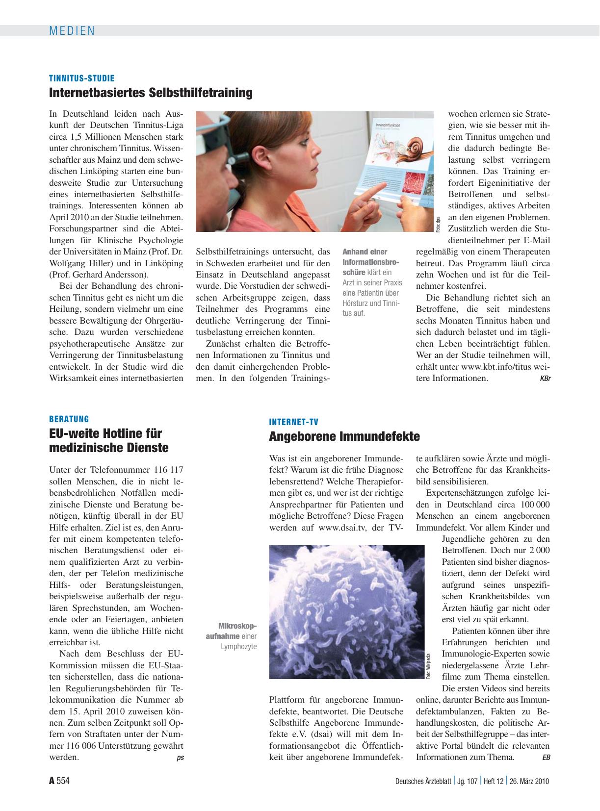 Vorschauseite 1: Tinnitus-Studie: Internetbasiertes Selbsthilfetraining