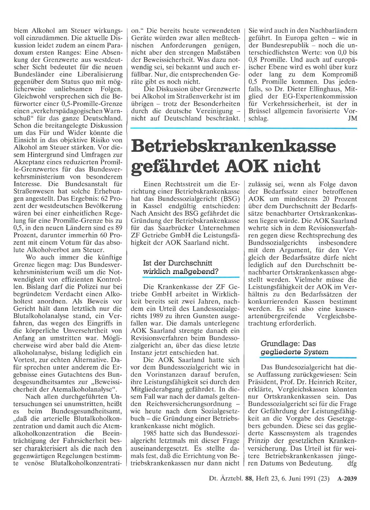 Vorschauseite 1: Betriebskrankenkasse gefährdet AOK nicht