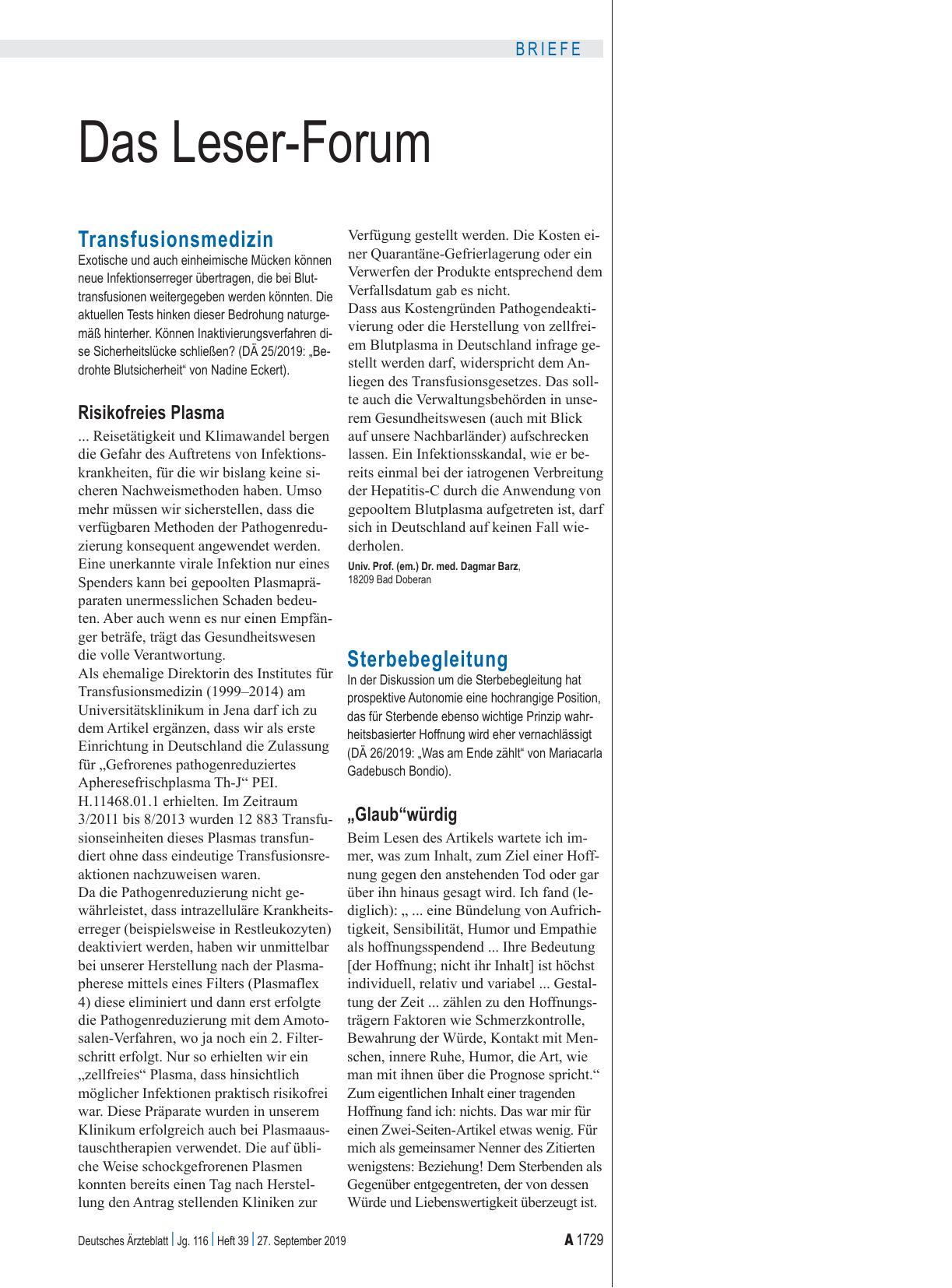 Vorschauseite 1: Transfusionsmedizin: Risikofreies Plasma