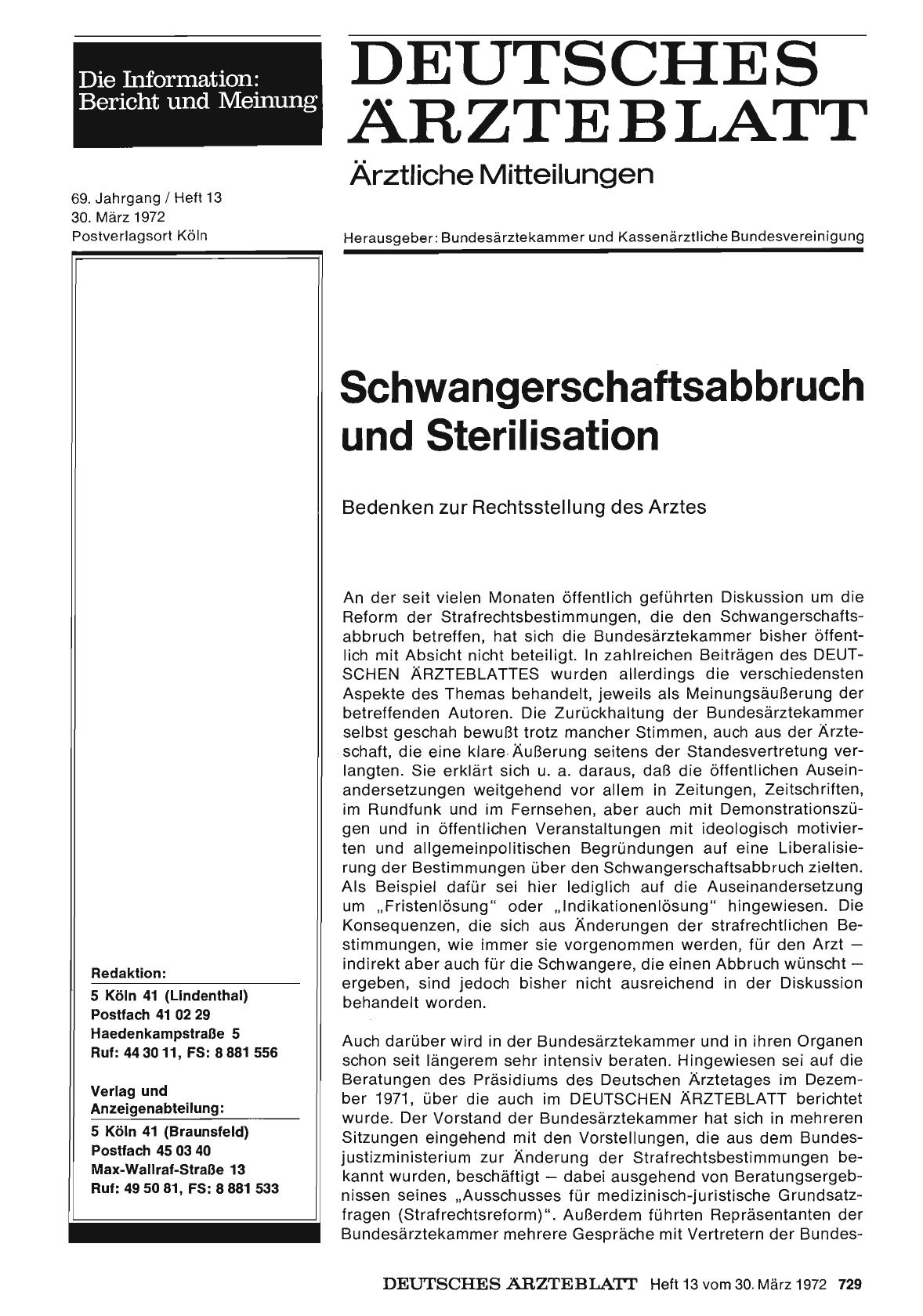 Vorschauseite 1: Schwangerschaftsabbruch und Sterilisation: Bedenken zur Rechtsstellung des Arztes