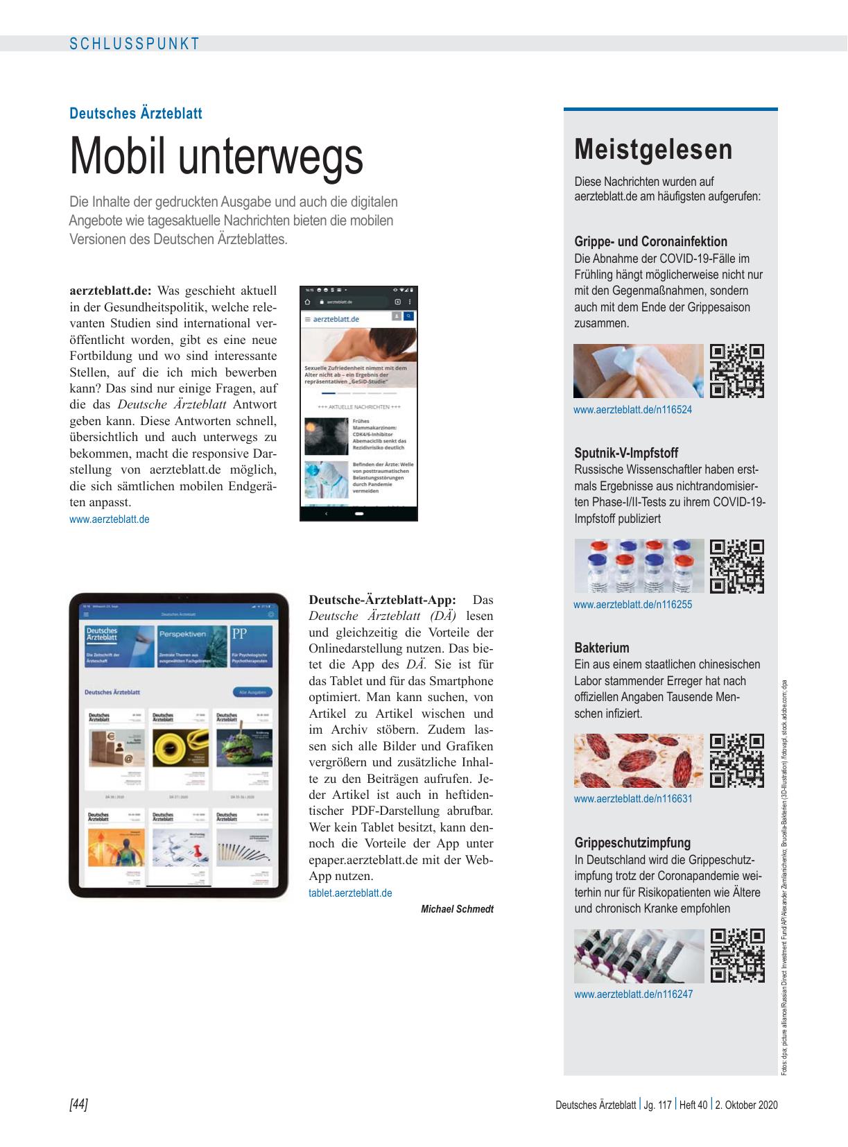 Vorschauseite 1: Deutsches Ärzteblatt: Mobil unterwegs