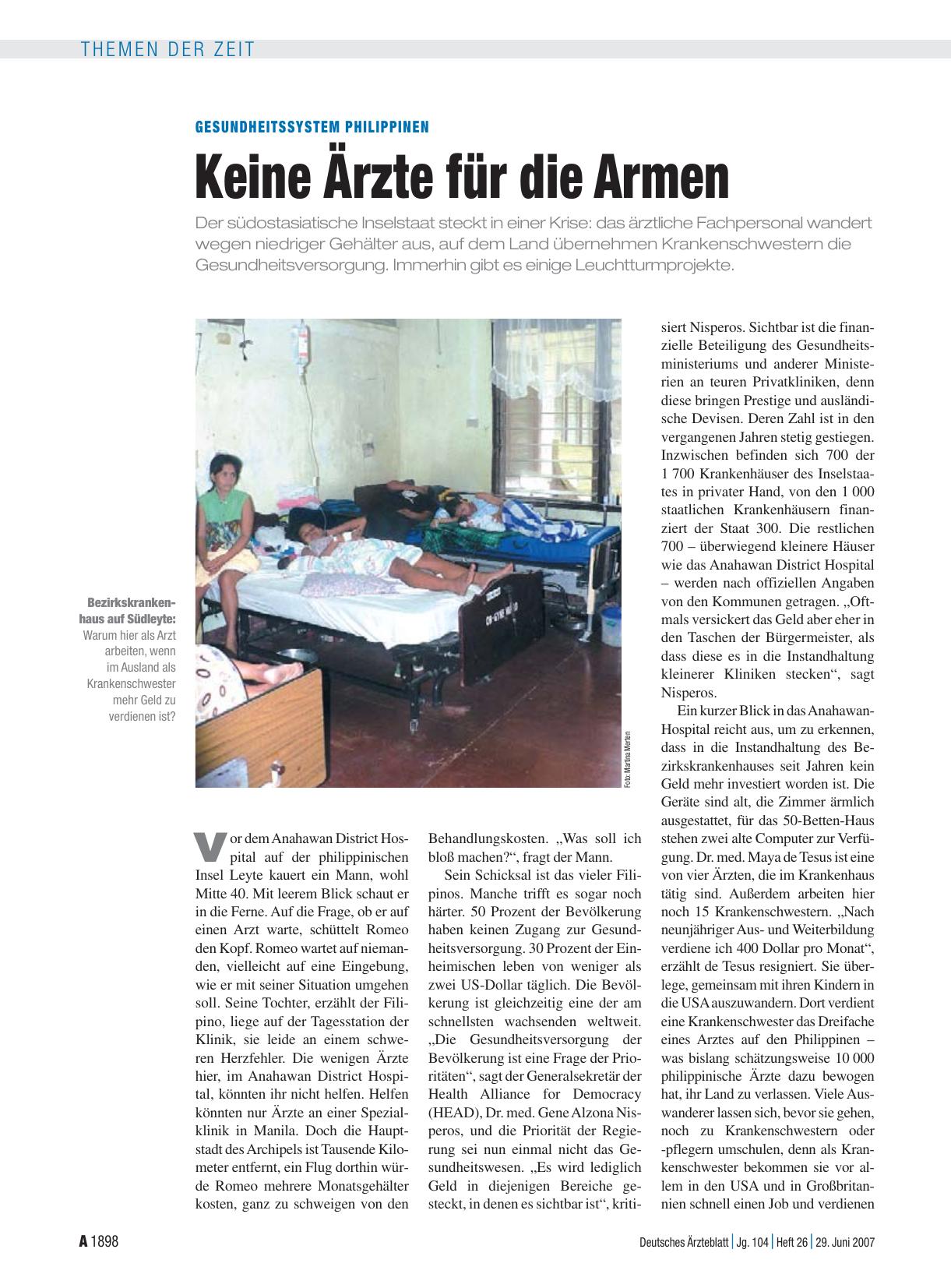 Vorschauseite 1: Gesundheitssystem Philippinen: Keine Ärzte für die Armen