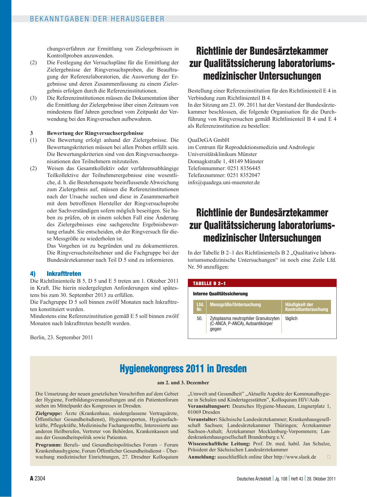 Vorschauseite 1: Hygienekongress 2011 in Dresden