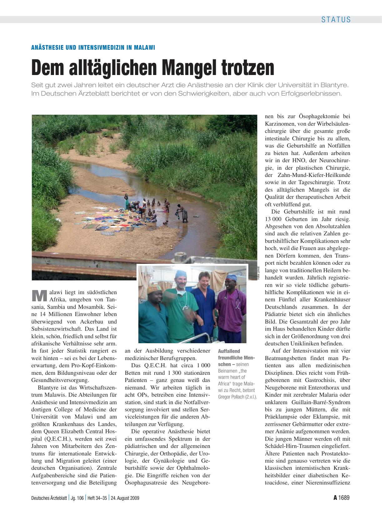 Vorschauseite 1: Anästhesie und Intensivmedizin in Malawi: Dem alltäglichen Mangel trotzen