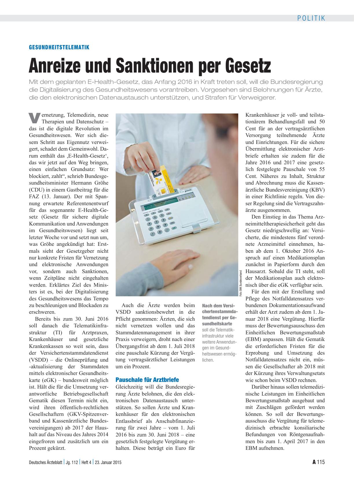 Vorschauseite 1: Gesundheitstelematik: Anreize und Sanktionen per Gesetz