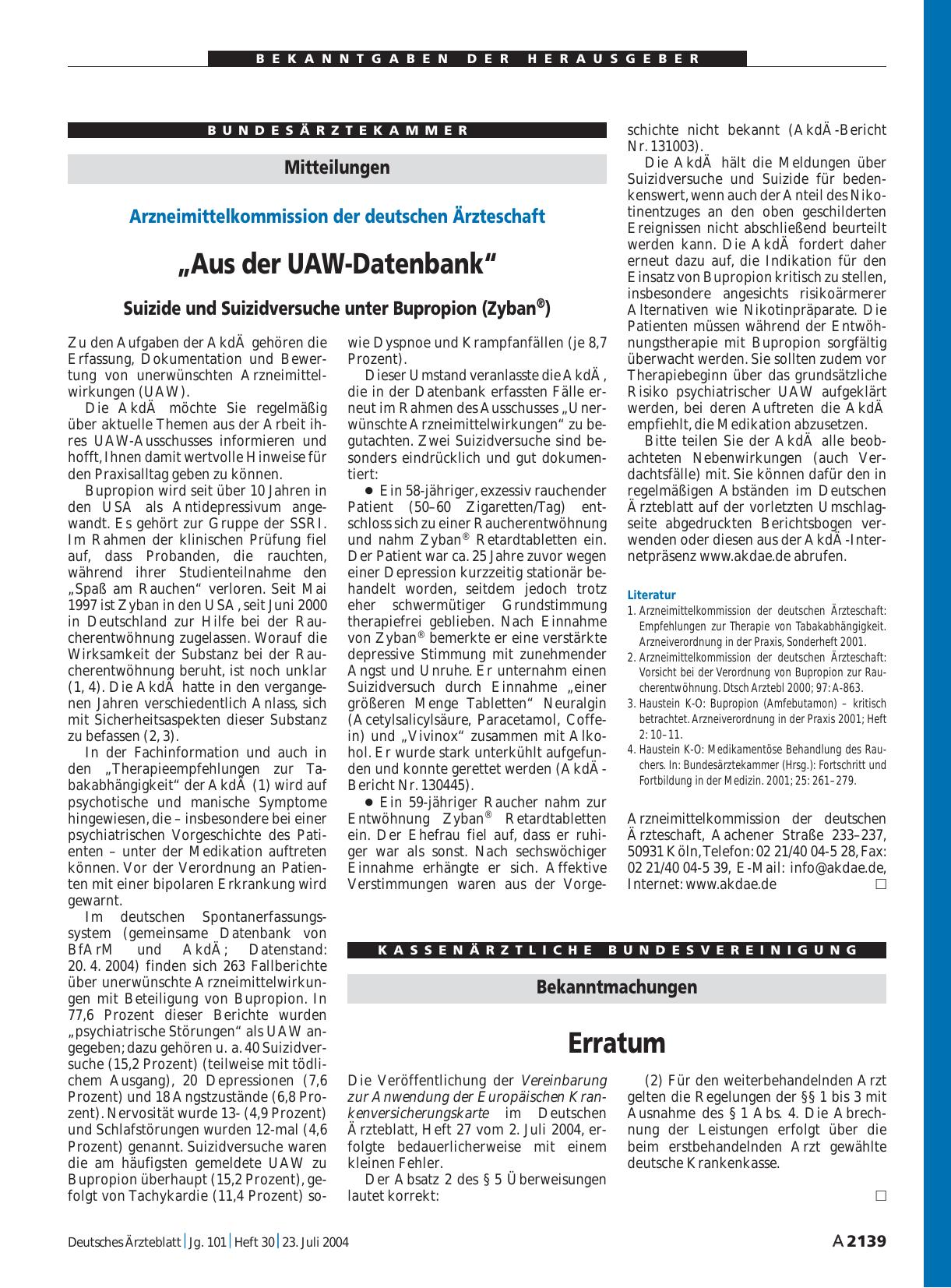 Vorschauseite 1: Bekanntmachungen: Erratum