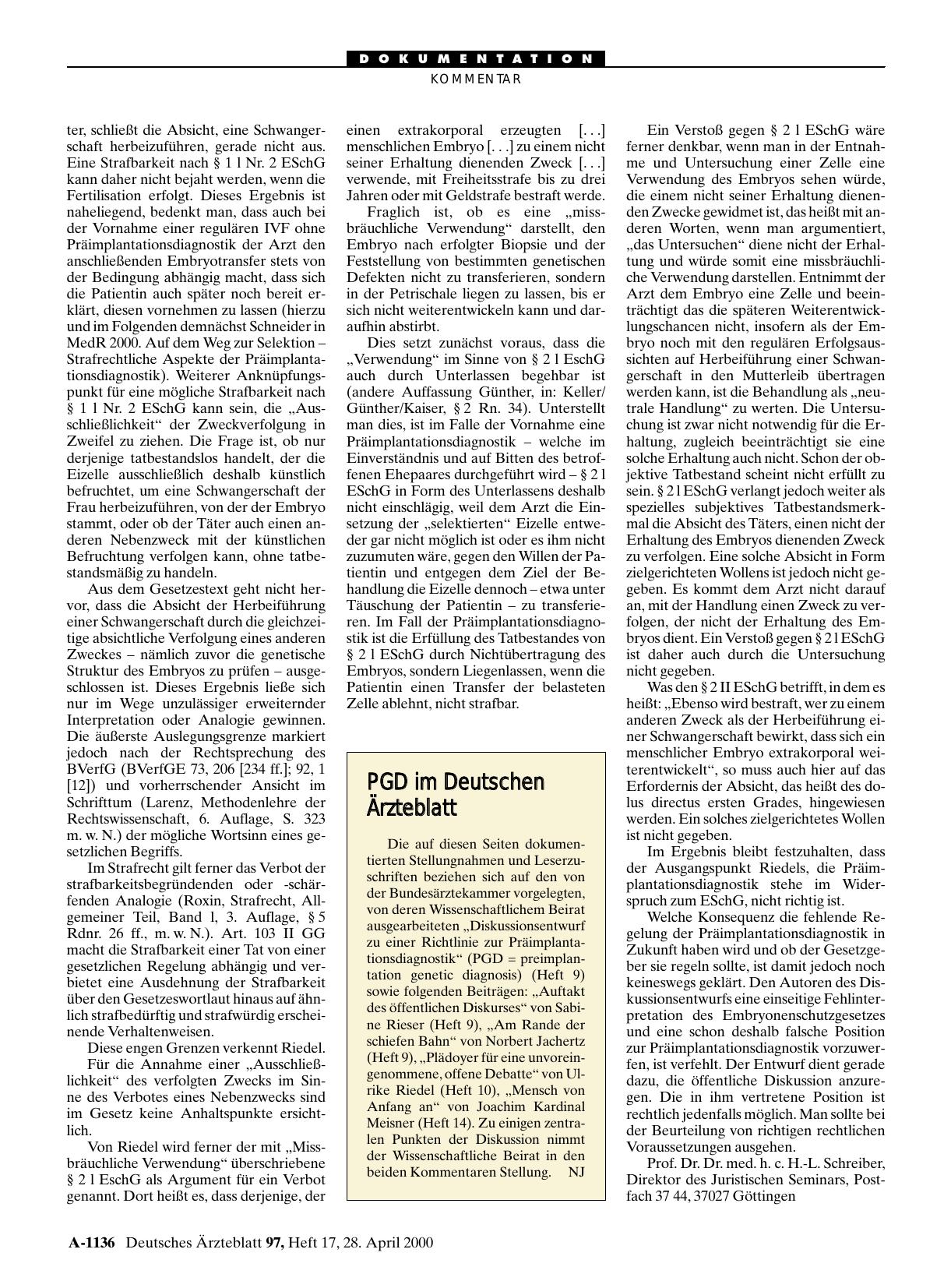 Vorschauseite 1: PGD im Deutschen Ärzteblatt