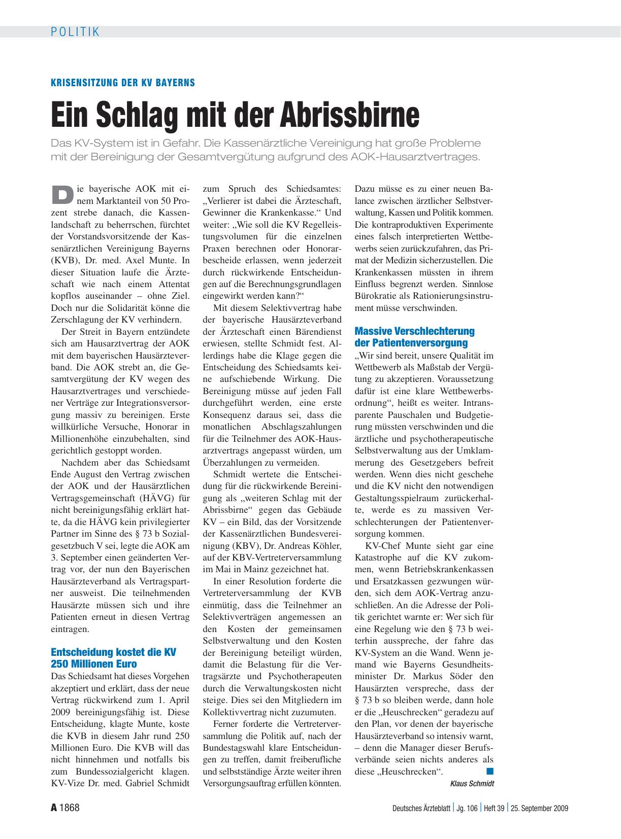 Vorschauseite 1: Krisensitzung der KV Bayerns: Ein Schlag mit der Abrissbirne