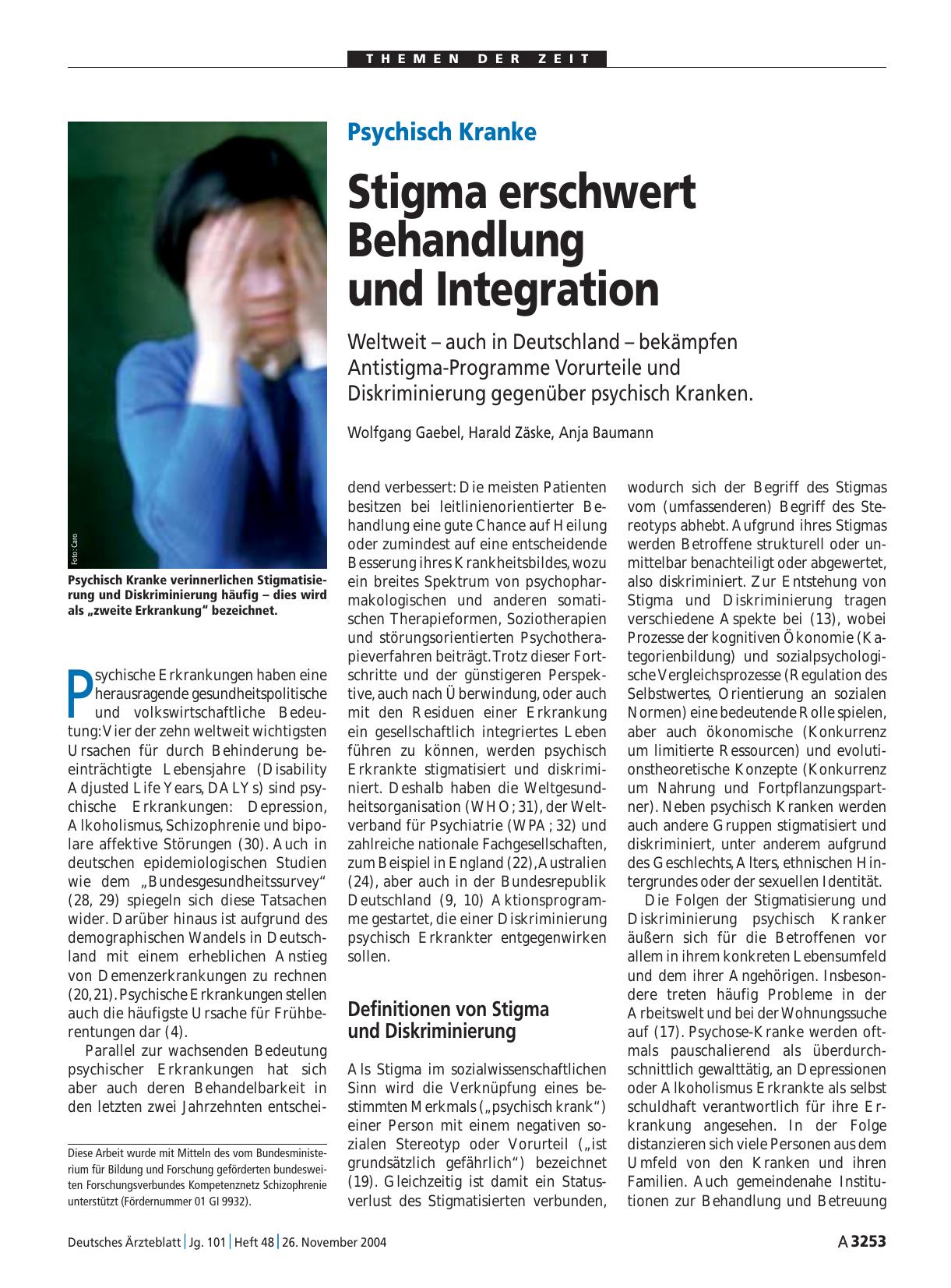 Vorschauseite 1: Psychisch Kranke: Stigma erschwert Behandlung und Integration