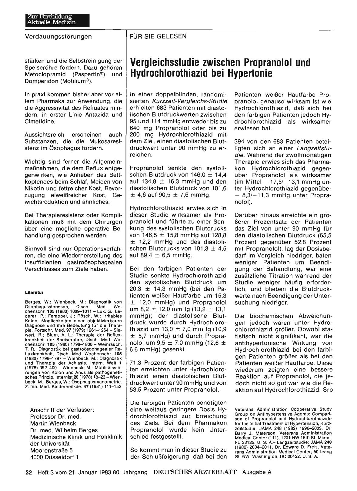 Vorschauseite 1: Vergleichsstudie zwischen Propranolol und Hydrochlorothiazid bei Hypertonie