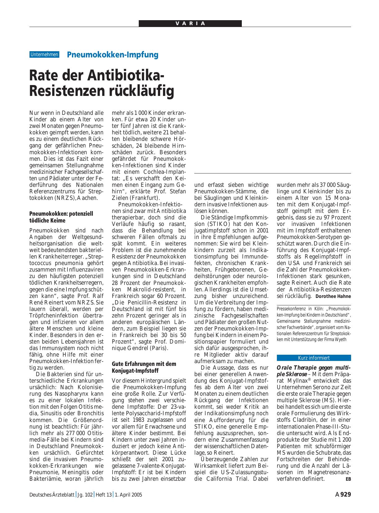 Vorschauseite 1: Orale Therapie gegen multiple Sklerose