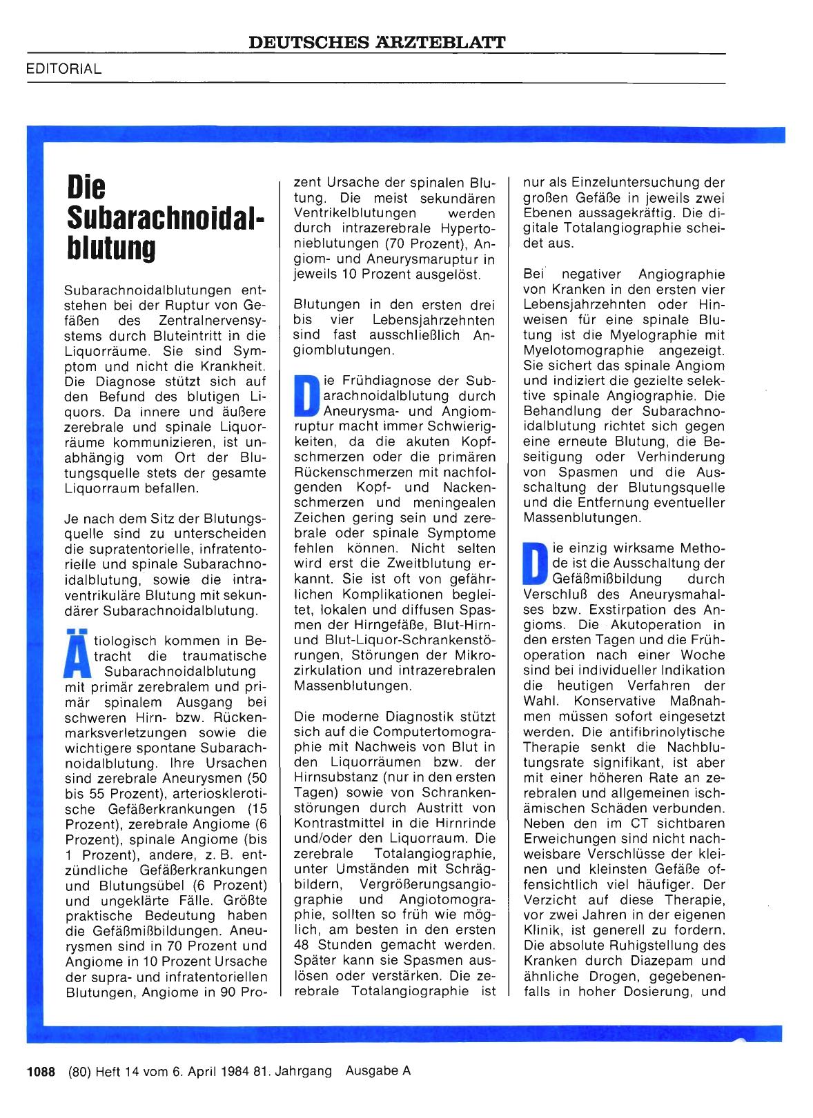Vorschauseite 1: Die Subarachnoidalblutung