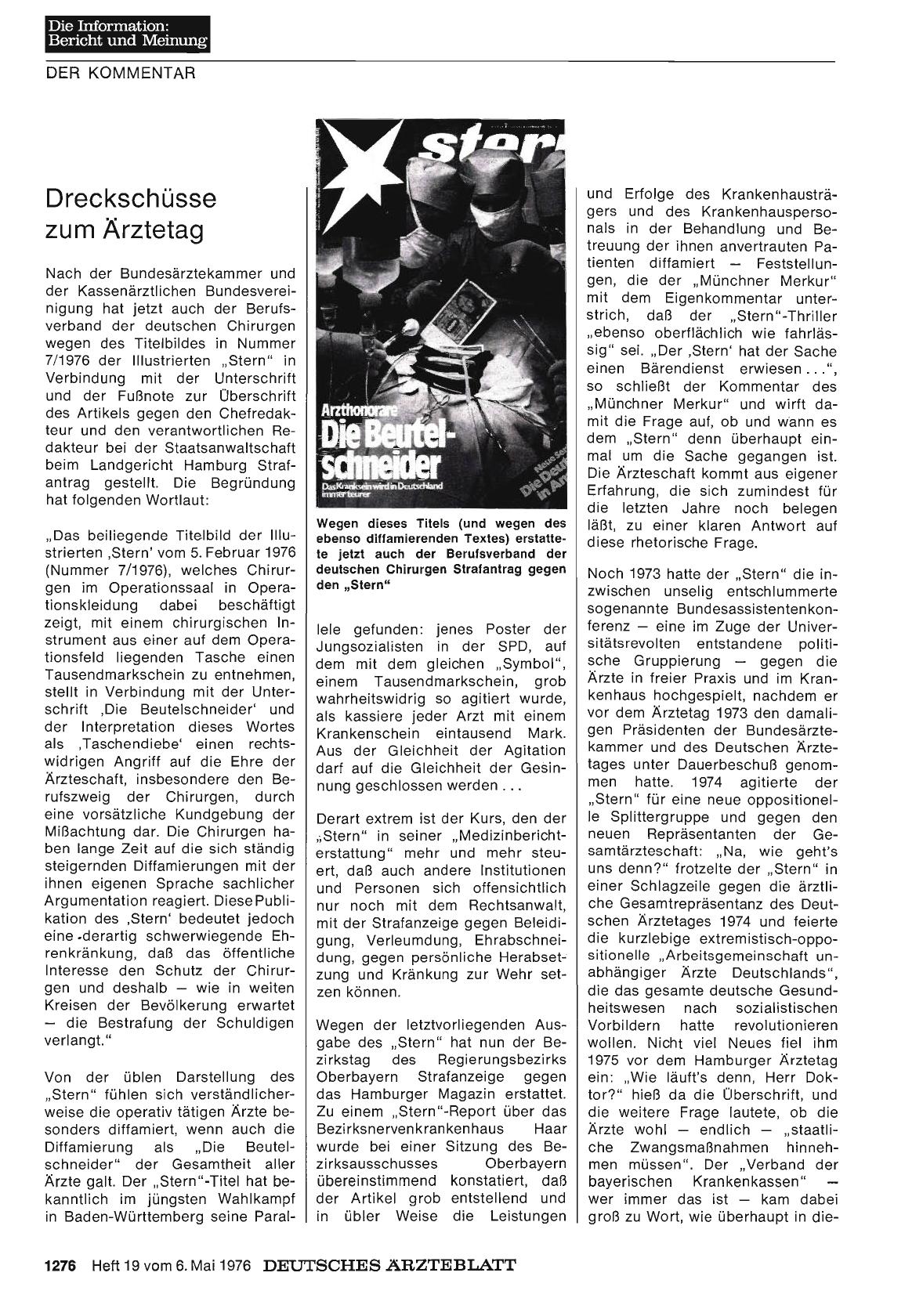 Vorschauseite 1: Dreckschüsse zum Ärztetag