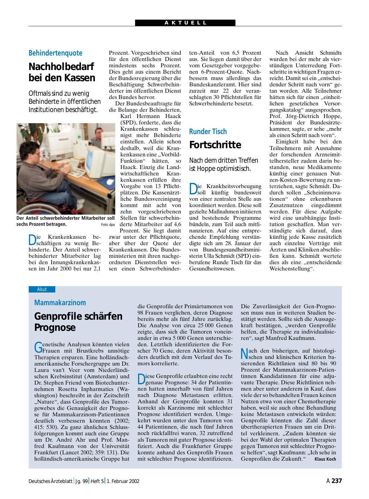 Vorschauseite 1: Behindertenquote: Nachholbedarf bei den Kassen