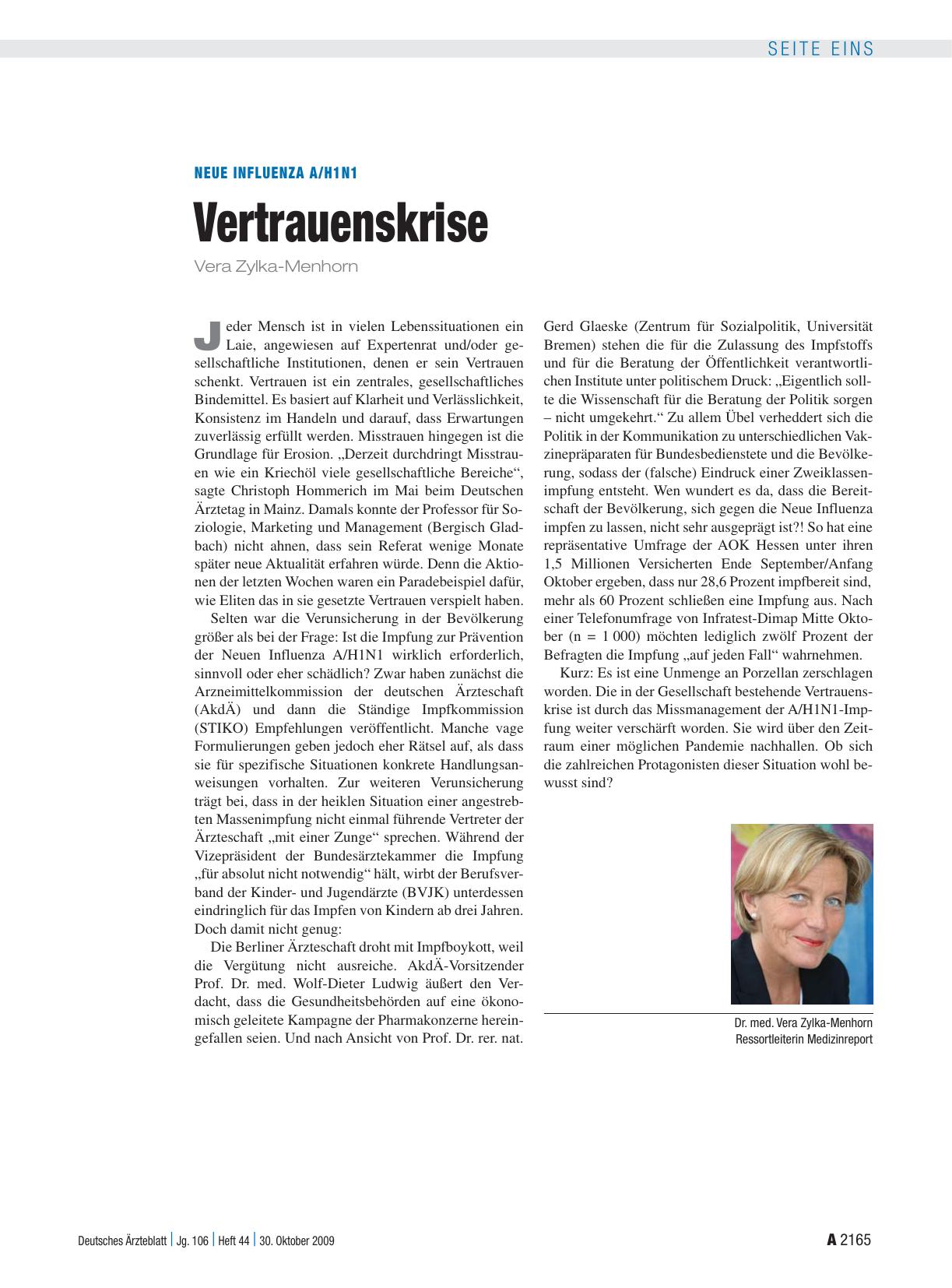 Vorschauseite 1: Neue Influenza A/H1N1: Vertrauenskrise