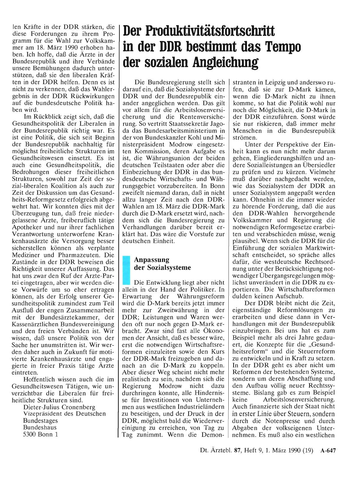 Vorschauseite 1: Der Produktivitätsfortschritt in der DDR bestimmt das Tempo der sozialen Angleichung