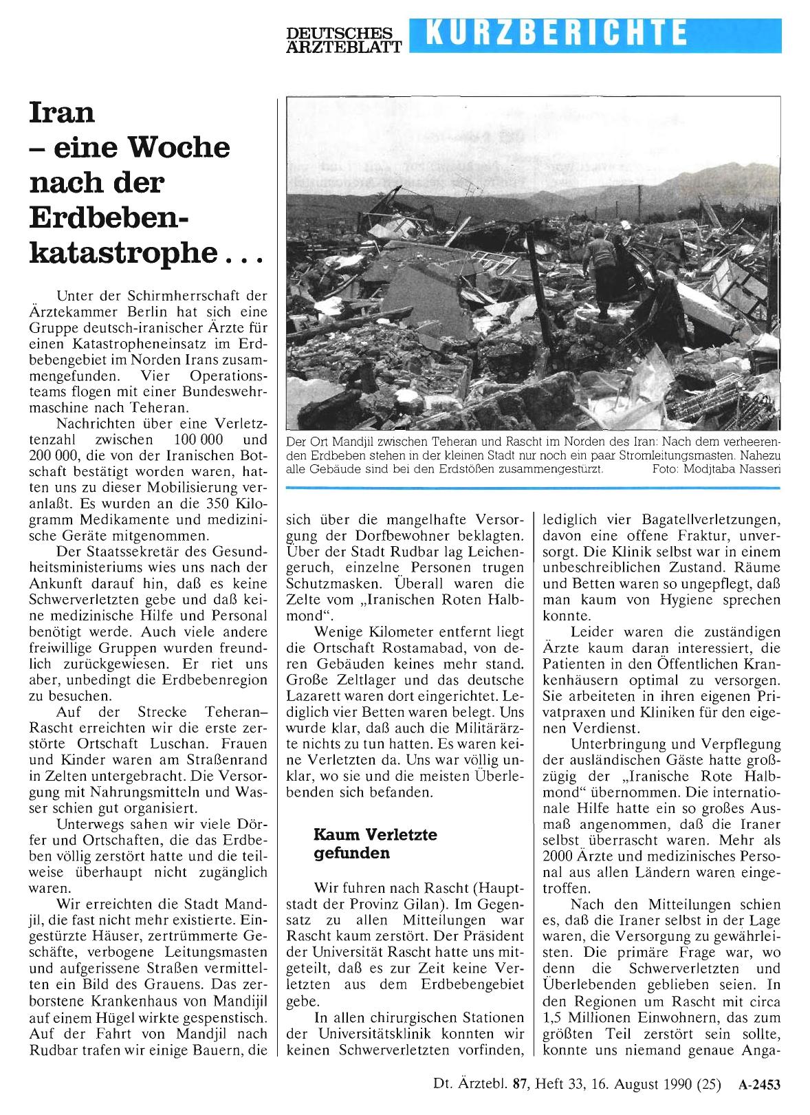 Vorschauseite 1: Iran – eine Woche nach der Erdbebenkatastrophe. ..