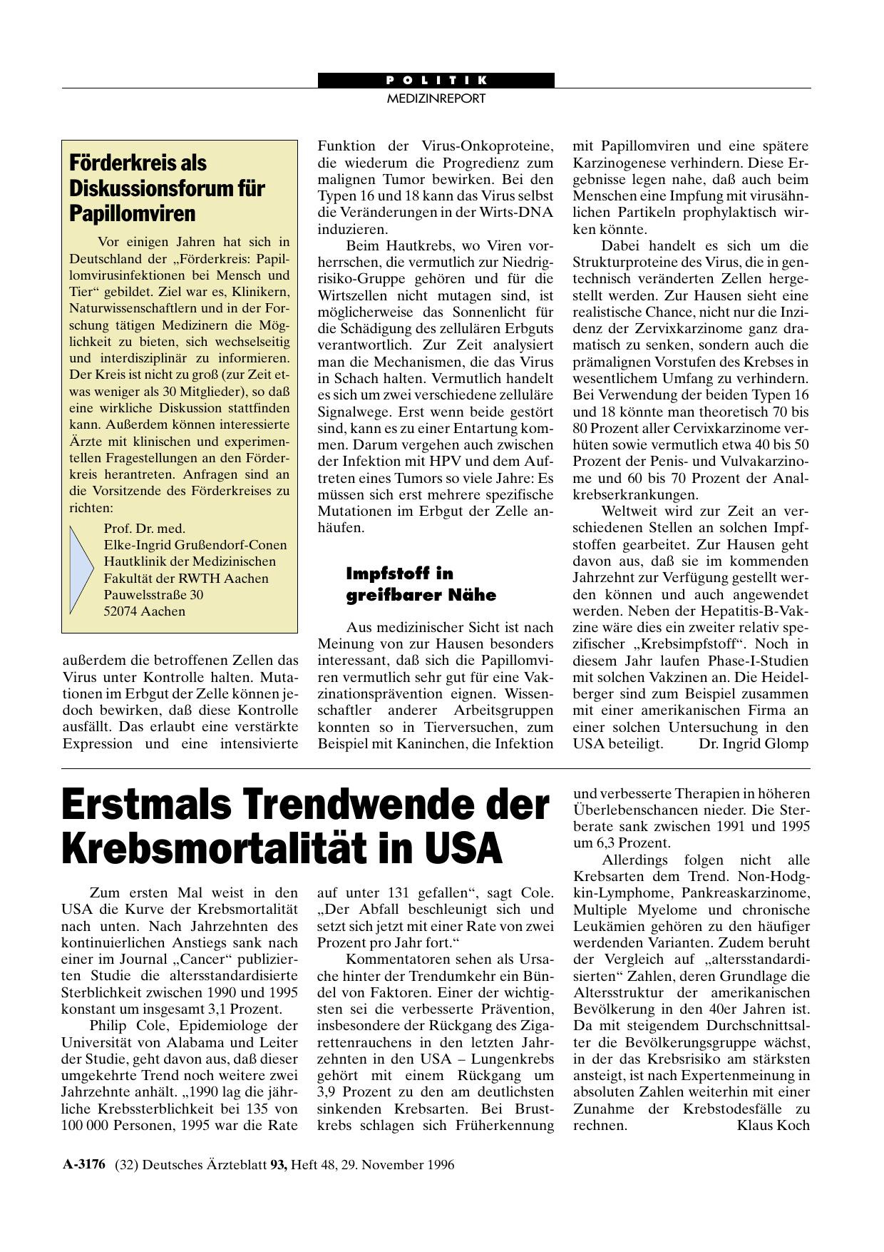 Vorschauseite 1: Förderkreis als Diskussionsforum für Papillomviren